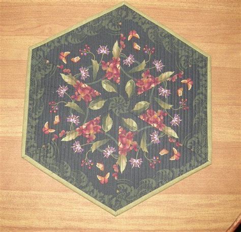 Quilted Table Topper Table Topper Quilt Floral Green Table Topper