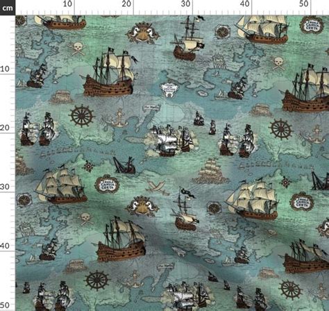 4108243 Pirate Ships Map Blue Small Repeat By Teja Jamilla 
