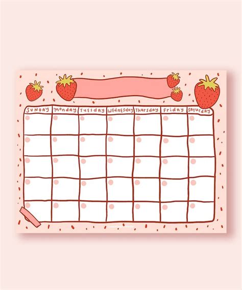 Strawberry Open Printable Calendar Open Cute Printable Etsy Ideas