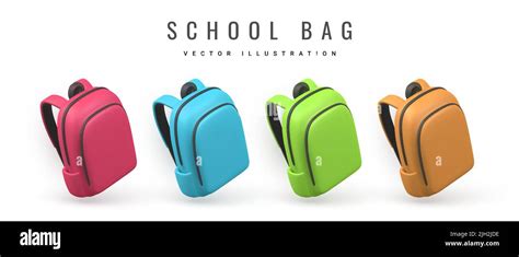 Set Of Cute Cartoon Backpacks 3d Realistic School Bags Back To School