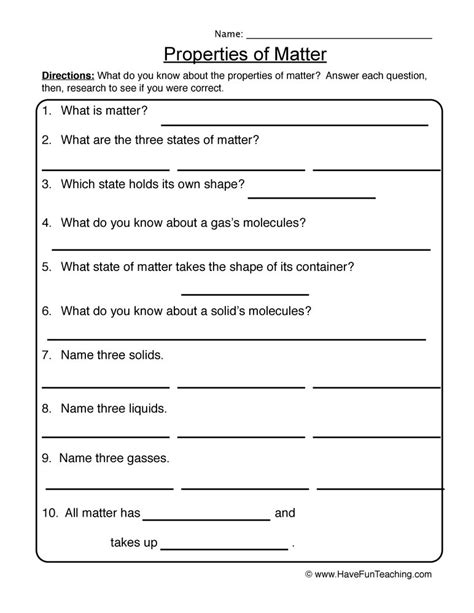Properties Of Matter Review Worksheet By Teach Simple