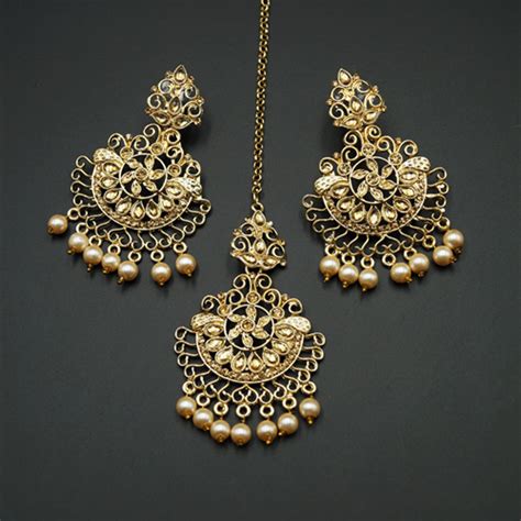Asha Gold Diamante Earring Tikka Set Gold Indian Jewellery Online