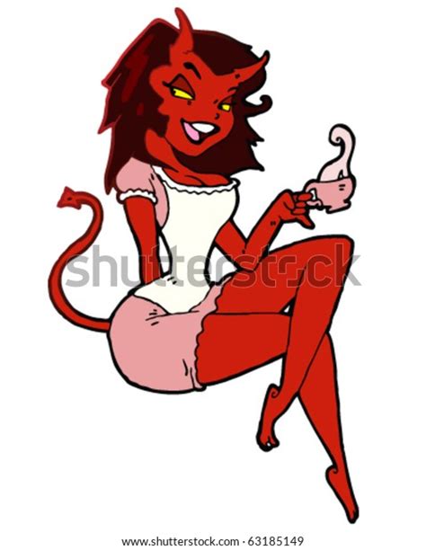 Sexy Devil Girl Drinking Tea Stock Vector Royalty Free 63185149