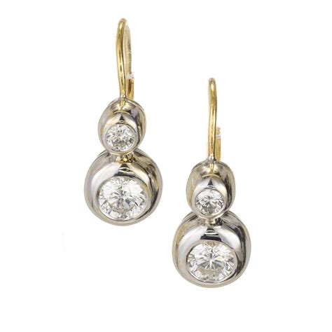 Carat Diamond Two Tone Gold Dangle Drop Earrings For Sale At Stdibs