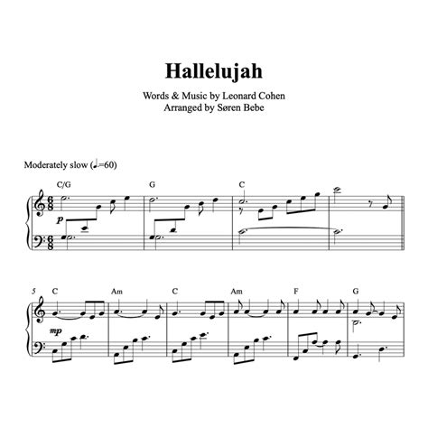 Hallelujah By Leonard Cohen Piano Sheet Music