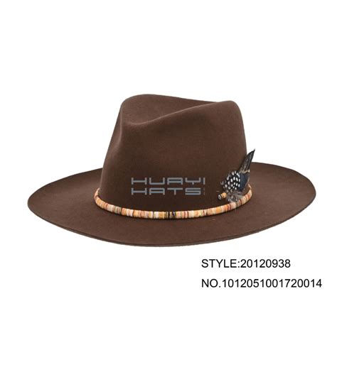 Mens Brown Fedora Wide Brim Wool Felt Hat Huayi Hats