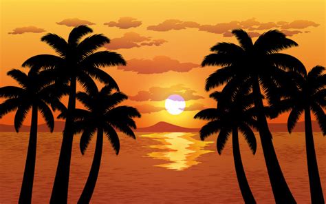 Palm Tree Silhouette Sunset Premium Vector