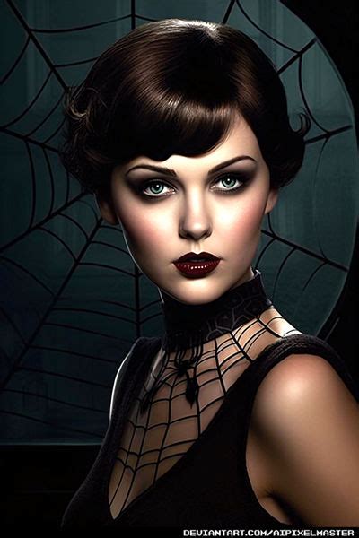 Sexy Short Haired Brunette Spider Pinup Babe By Aipixelmaster On