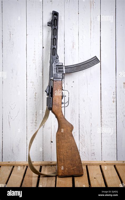 Soviet Ppsh 41 Machine Gun On The Wood Stock Photo Alamy