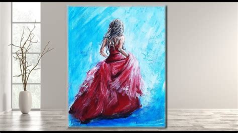 Girl In A Red Dress Acrylic Painting On Canvas For Beginners