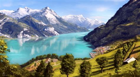 Swiss Mountain Lake View By Behindspace99 On Deviantart