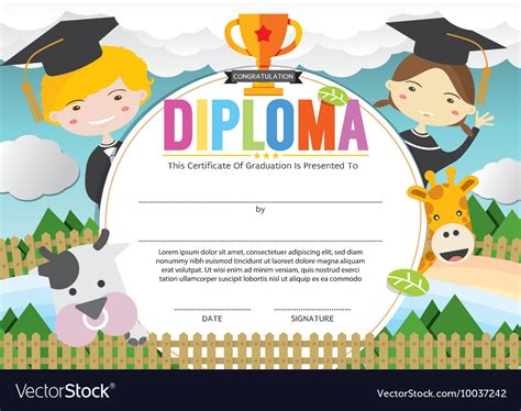 Kids Diploma Certificate Template Royalty Free Vector Image
