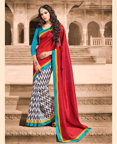 Red Bhagalpuri Silk Printed Saree With Images Casual Saree