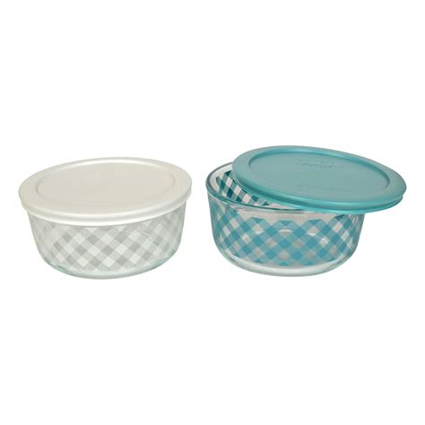 Pyrex 4 Cup Checkered Plaid Glass Bowl And Lid 2 Pack Set Helton Tool And Home