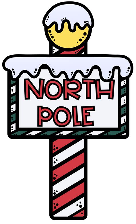 A Sign That Says North Pole With A Donut On Top And Candy Canes In The
