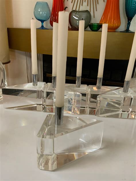 Vintage Acrylic Lucite Candle Holders W Candles One Pair Clear Etsy