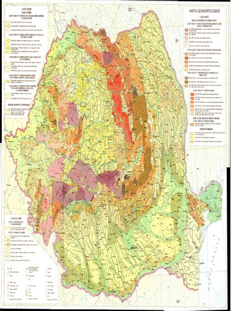 Muntii, dealuri, podisuri, depresiuni, campii, rauri etc. Harta Geomorfologica a Romaniei