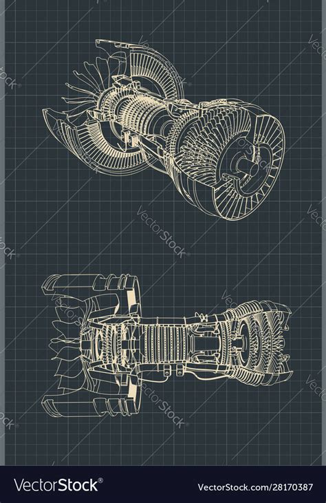 Turbofan Jet Engine Blueprint Royalty Free Vector Image