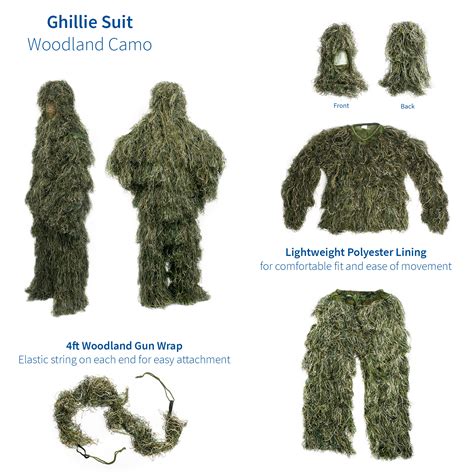 New Ghillie Suit Ml Camo Woodland Camouflage Forest Hunting 3d 4 Piece