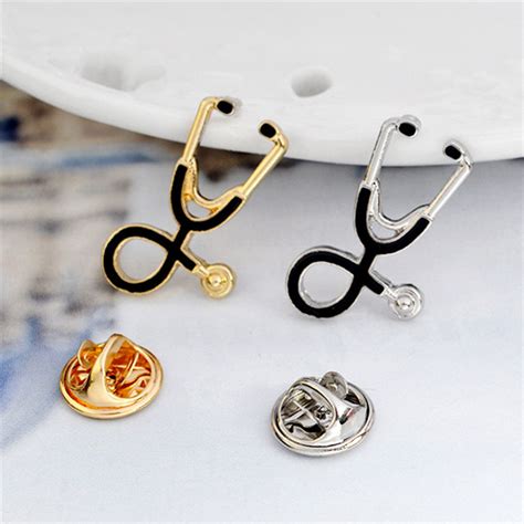 Tiny Metal Stethoscope Brooch Pins For Doctors Nurse Student Jacket