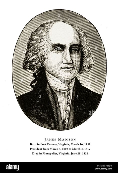 James Madison Engraved Portrait Of President 1888 Stock Photo Alamy