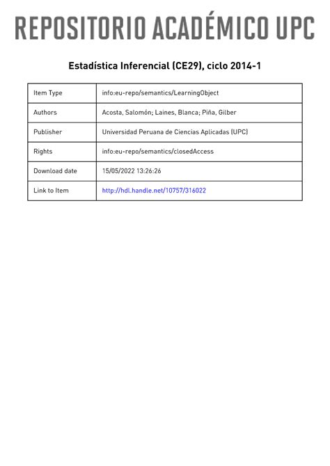 Ma148 manual 2014 01 Estadística Inferencial CE29 ciclo 2014 Item