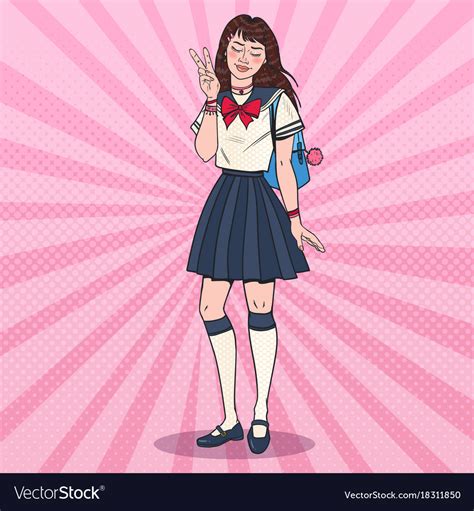 Pop Art Japanese School Girl In Uniform Royalty Free Vector
