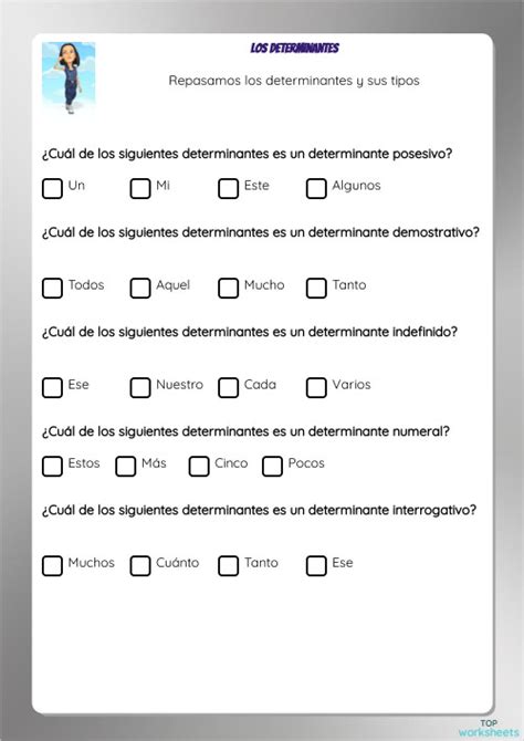 Determinantes Fichas Interactivas Y Ejercicios Online Topworksheets