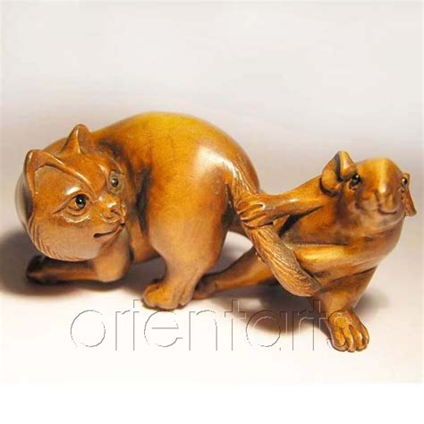 Antique japanese edo inro set with netsuke and ojime. Wooden Netsuke Cat Manufacture and Wholesale from China