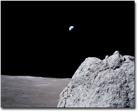Apollo 17 Earth Over Moon W Boulder Nasa 8x10 Silver Halide Photo