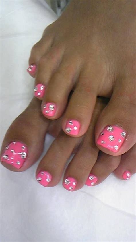 pink toenails with rhinestones naild pinterest rhinestones pink toes and pink pedicure
