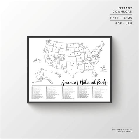 63 National Parks Map Printable Map Coloring Parks Map Etsy