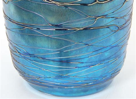 Lot Durand Blue Iridescent Thread Art Glass Vase