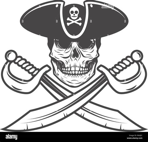 Pirate skull cruzado con sables Elemento de diseño para el logotipo la etiqueta el emblema
