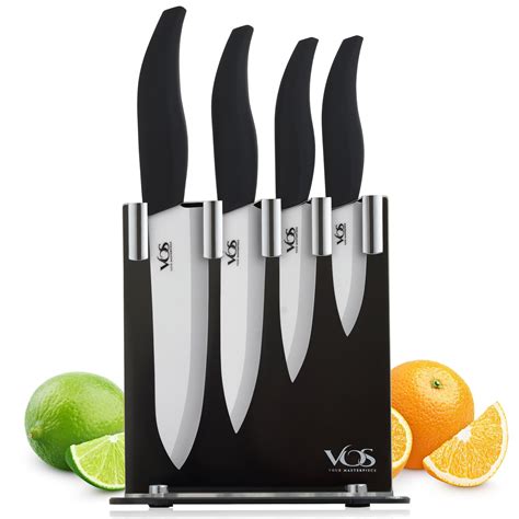 Vos Ceramic Knives Set With Stand Chefs Utility Paring And Multi