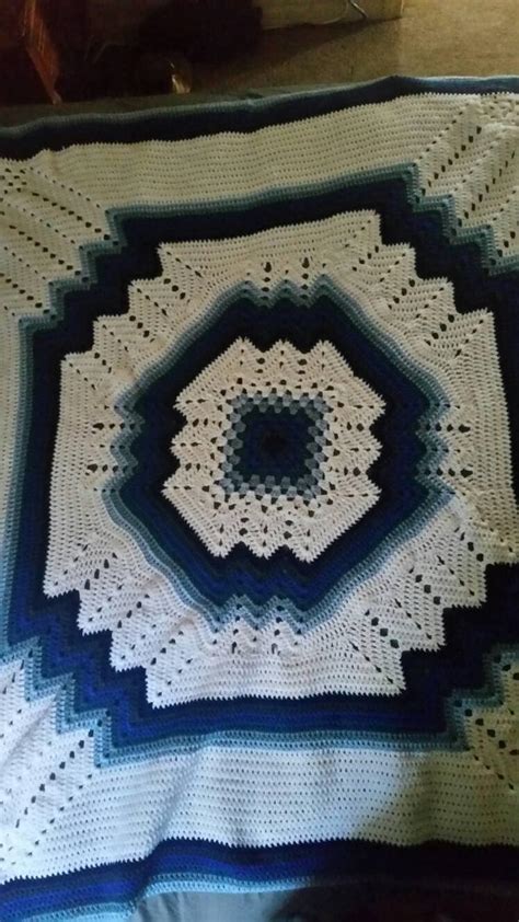 Crocheted Afghan Multi Colored Bluesblack Granny