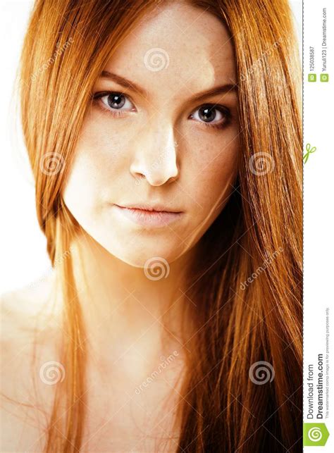 Beauty Young Redhead Woman With Red Flying Hair Funny Ginger Fr Stock