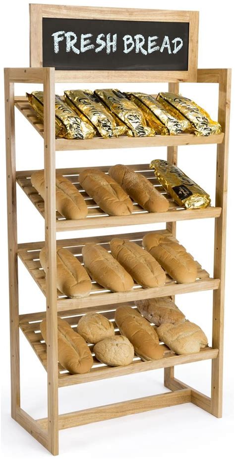 36”w Bakery Display Rack 4 Shelves And Chalkboard Header Oak Bread