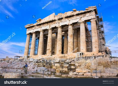 Parthenon Construction On Acropolis Hill In Athens Greece Stock Photo