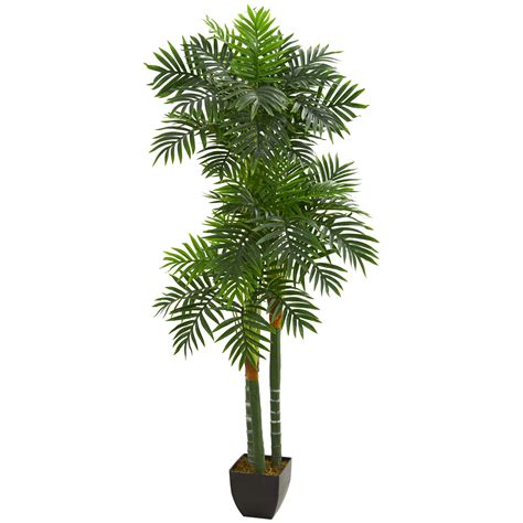 Nearly Natural 55ft Triple Areca Palm Artificial Tree Black