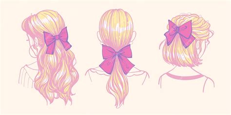 Premium Vector Hairstyles With Bows And Ribbons Cute Trendy Womens