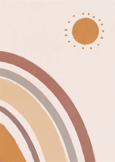 Abstract Rainbow Illustration The Poster Shows A Bohemian Pink Rainbow With Orange Sun