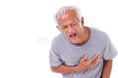 Sick Old Man Suffering From Heart Attack Or Breathing Difficulties