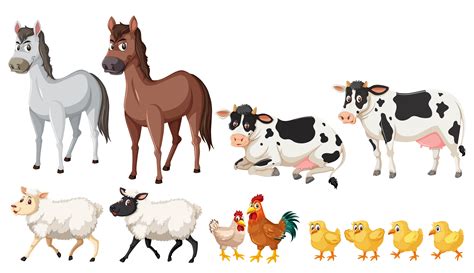 A Set Of Farm Animals On White Background 591116 Vector Art At Vecteezy