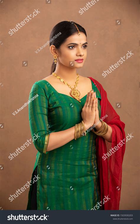 Pretty Indian Young Hindu Girl Praying Stock Photo 1503930203