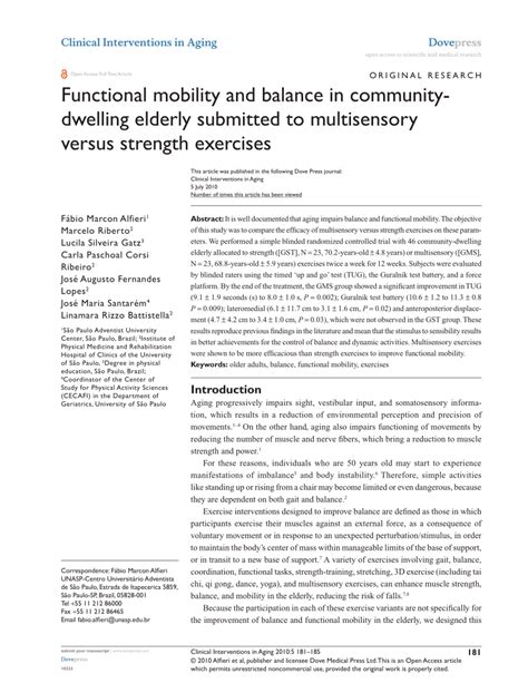Pdf Functional Mobility And Balance In Community Dwelling Elderly