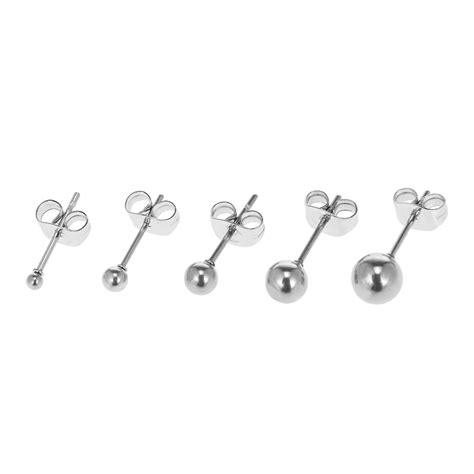 Anself Surgical Stainless Steel Round Ball Ear Studs Earrings 5 Pair