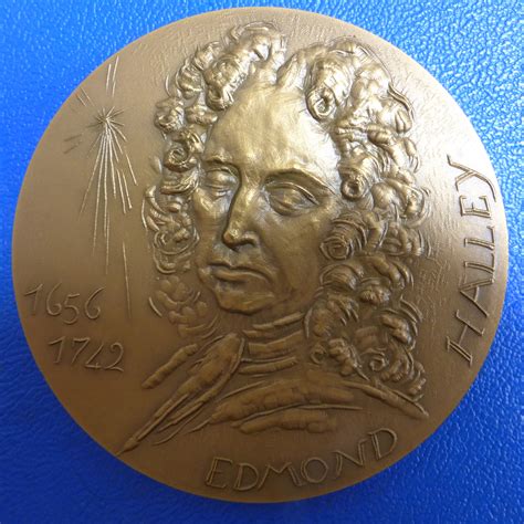 Judgment, knowledge, skill, and fitness. Edmond Halley 1656-1742 sehr große Bronze Medaille aus dem ...