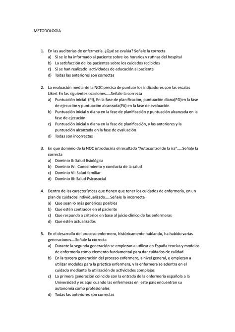 Metodologia Preguntas Del Examen De Metodolog A De Enero De