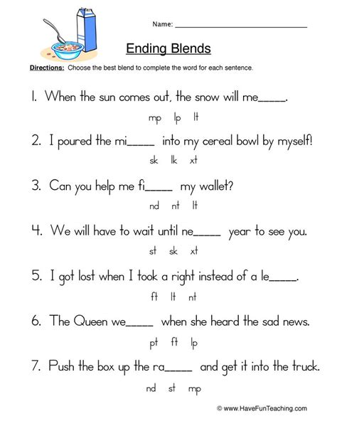 Fill In The Blank Ending Blends Worksheet By Teach Simple